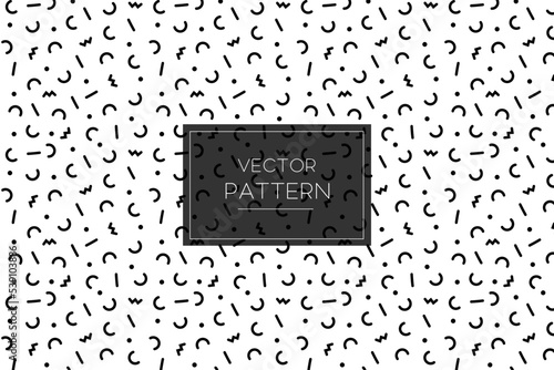Memphis line shapes in black and white background seamless vector pattern design