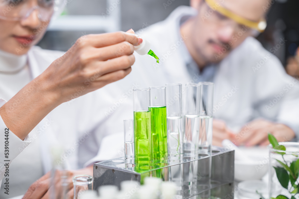 medicine chemical research with organic nature herbal plant in science laboratory, cosmetic extract liquid chemistry oil in glassware, leaf biology of beauty medicals care serum product experiment medicine chemical research with organic nature herbal plant in science laboratory, cosmetic extract liquid chemistry oil in glassware, leaf biology of beauty medicals care serum product experiment