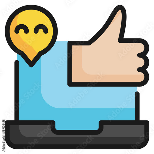 laptop like smile happiness filled outline icon