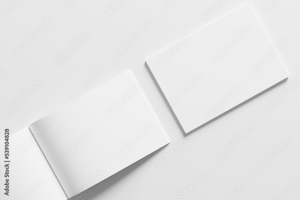 A4 Landscape Horizontal Magazine Brochure 3D Rendering White Blank Mockup A4 Landscape Horizontal Magazine Brochure 3D Rendering White Blank Mockup