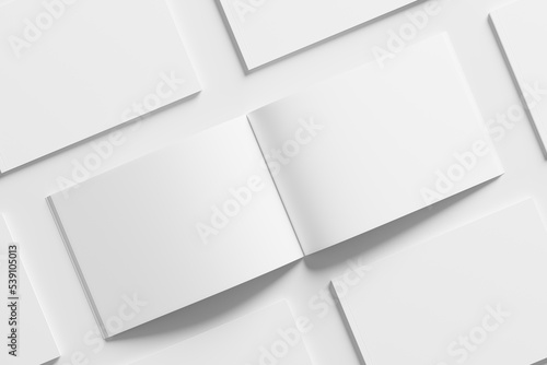 A4 Landscape Horizontal Magazine Brochure 3D Rendering White Blank Mockup
