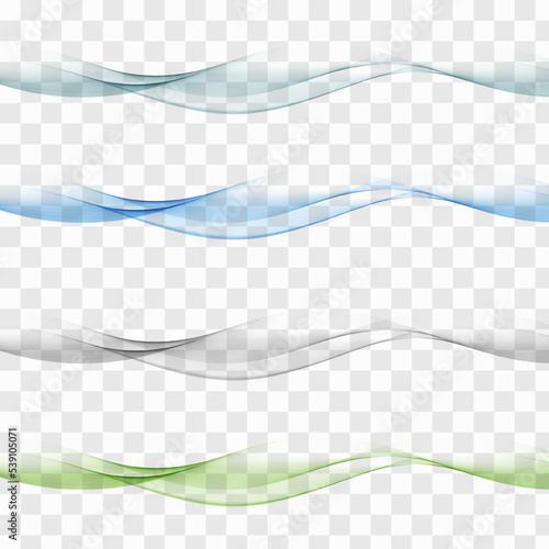 Wave abstract flowers set, smoky transparent wavy design