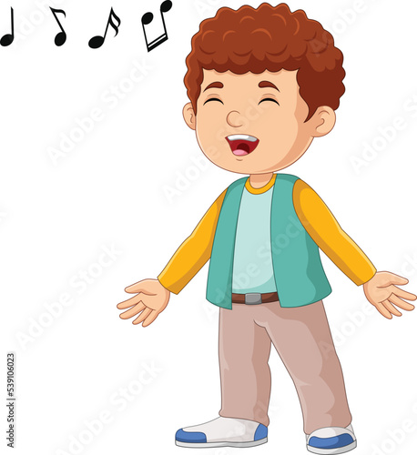 Cute little boy cartoon singing