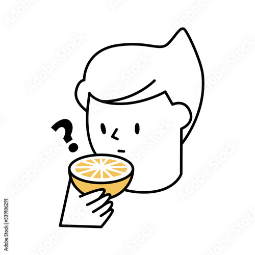 Vector illustration of a person who can no longer recognize the smell of fruit.