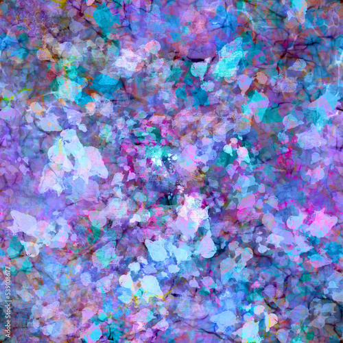 Abstract paint blurry seamless pattern in blue, pink and lilac natural spring shades