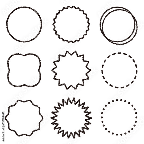 黒いクレヨン素材のフレームセット  円形　装飾