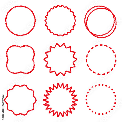 赤いクレヨン素材のフレームセット  円形　装飾