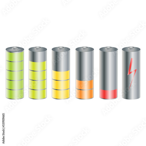alkaline batteries set vector. different battery levels.