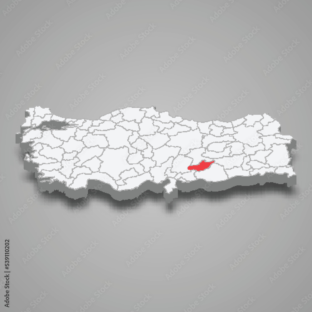 Adiyaman region location within Turkey 3d map Adiyaman region location within Turkey 3d map