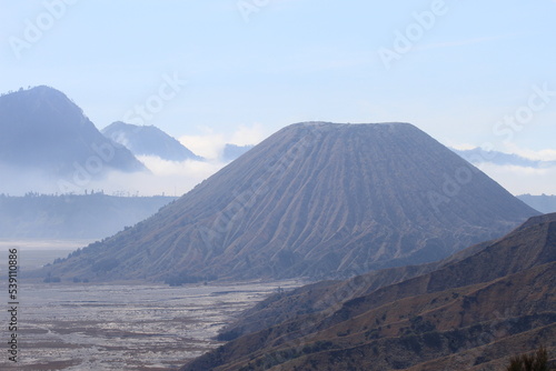 Mount Batok covered in blue haze, Bromo Tengger Semeru National Park, Indonesia