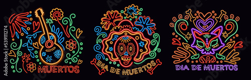 Dia De Muertos neon signs set
