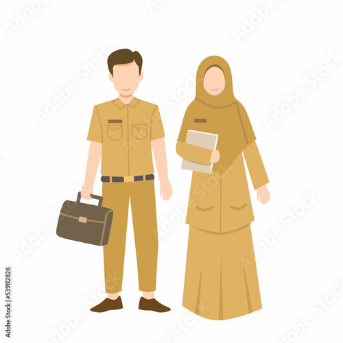 Illustration of Muslim man and woman teachers wearing hijab