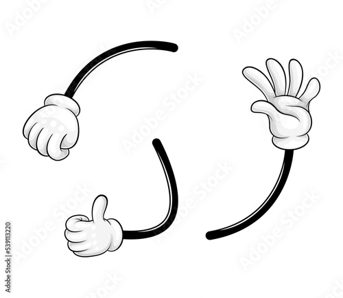 Cartoon Hand in White Glove Gesturing Waving and Showing Thumb Up Vector Set