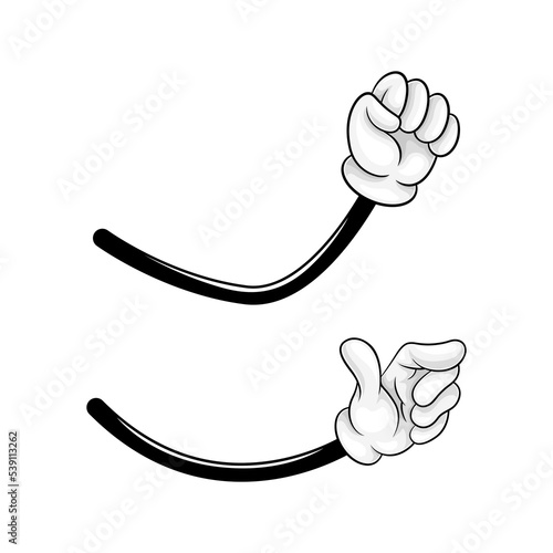Cartoon Hand in White Glove Gesturing with Clenched Fist and Pointing Finger Vector Set