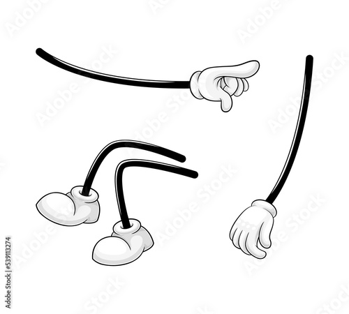 Cartoon Hand in White Glove and Legs Gesturing Pointing Finger and Sitting Vector Set