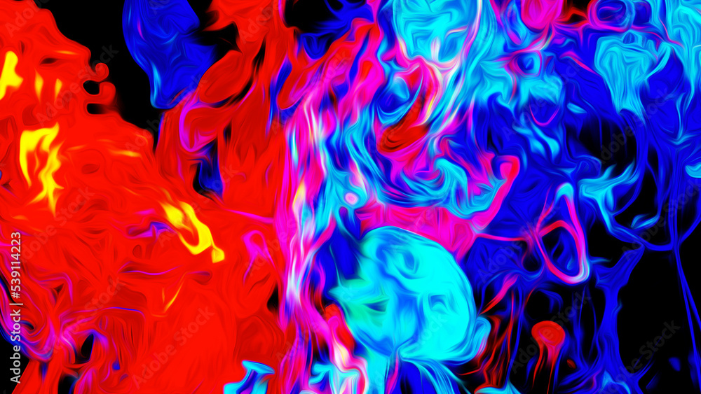 abstract blue, red and yellow background made with flames