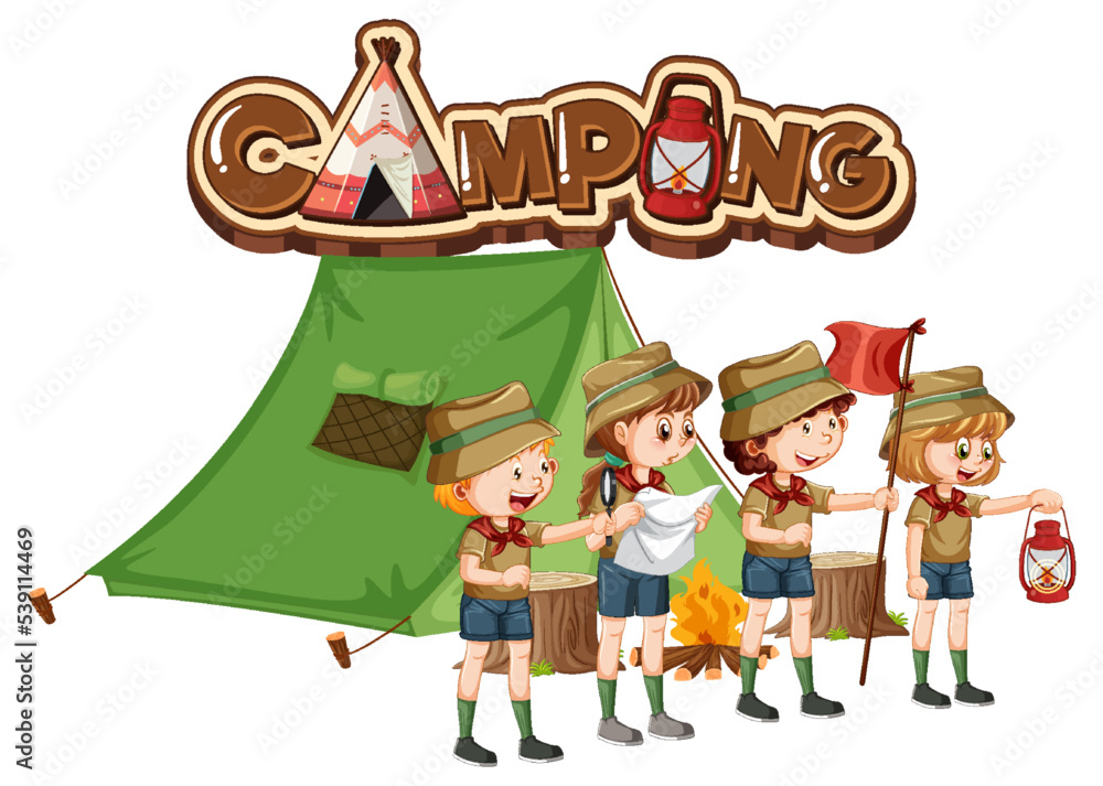 Fototapeta premium Outdoor camping with scout kids
