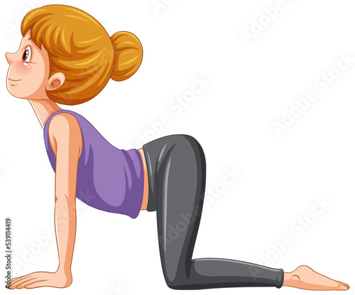 Yoga cat cow pose cartoon character