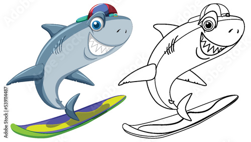 Shark cartoon character with its doodle outline