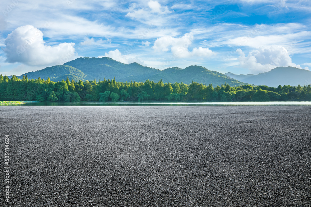 Asphalt Road And Green Forest With Mountain Nature Landscape In 
