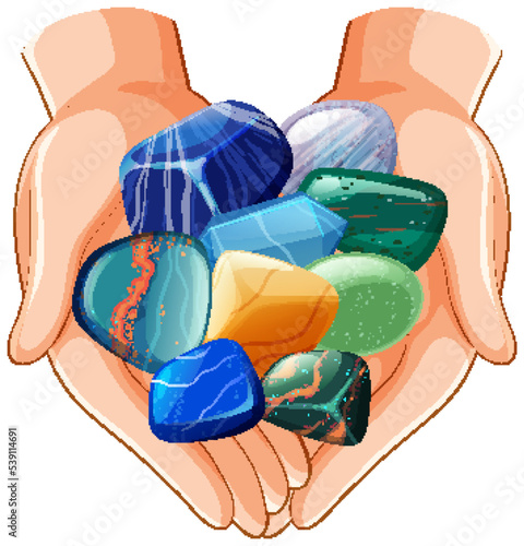 Pile of gemstones on hands