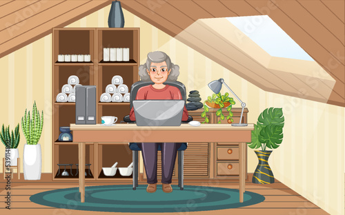 Senior woman using laptop at home