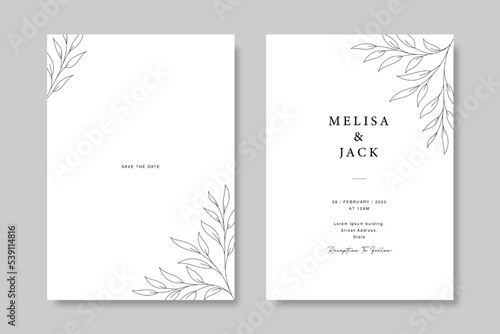Minimalist floral wedding invitation card template design. Floral poster, invite. Vector decorative greeting card, invitation design background © Alex Hariyandi