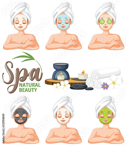 Set of spa girls applying facial mask