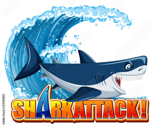 Shark attack icon with shark cartoon character