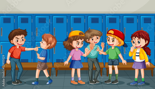School bullying with student cartoon characters