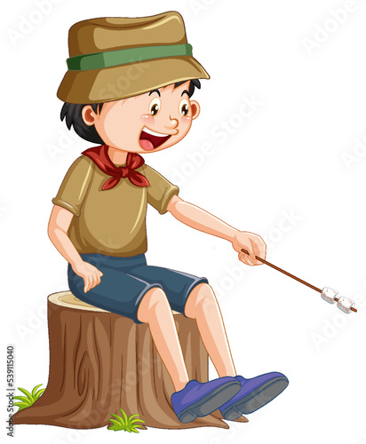 Scout boy roasting marshmallow