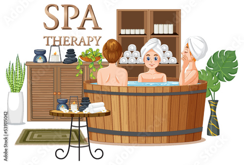 Spa therapy text with women in hot tub