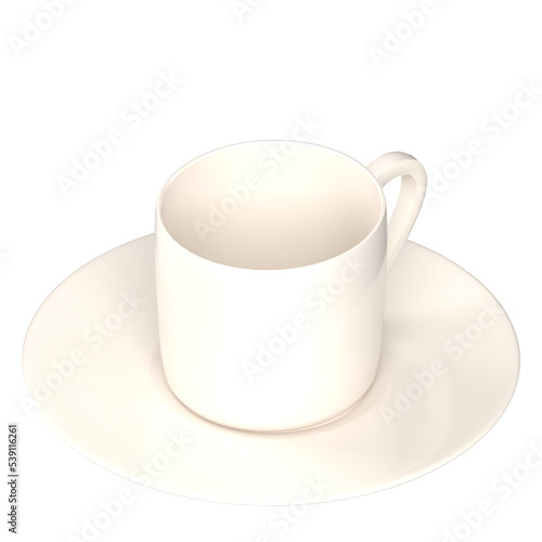 3d rendering illustration of an empty coffee cup with saucer