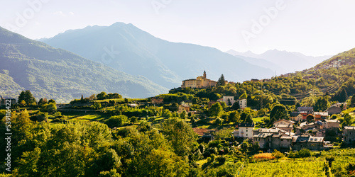 Panoramic landscape at Sondrio, Valtellina, Italy photo