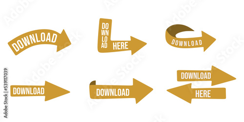 set of arrow sticker shapes with download text.