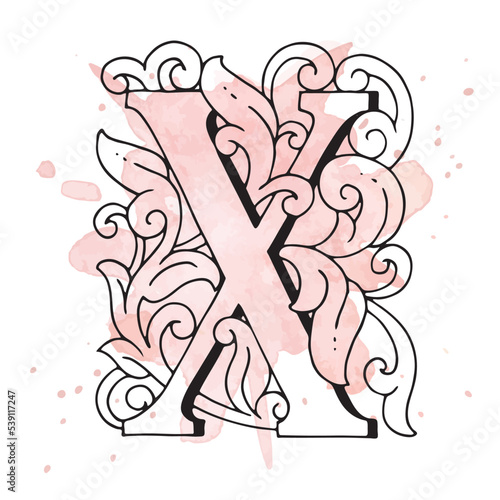 Vector drop cap. English letter X with Russian ornament. For a fabulous design. Capital letter. Making books with fairy tales