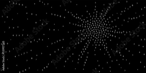 Falling numbers, big data concept. Binary white orderly flying digits. Extraordinary futuristic banner on black background. Digital vector illustration with falling numbers.