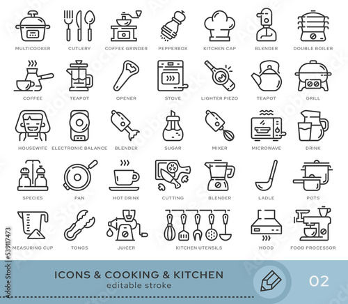 Set of conceptual icons. Vector icons in flat linear style for web sites, applications and other graphic resources. Set from the series - Cooking and Kitchen . Editable stroke icon.