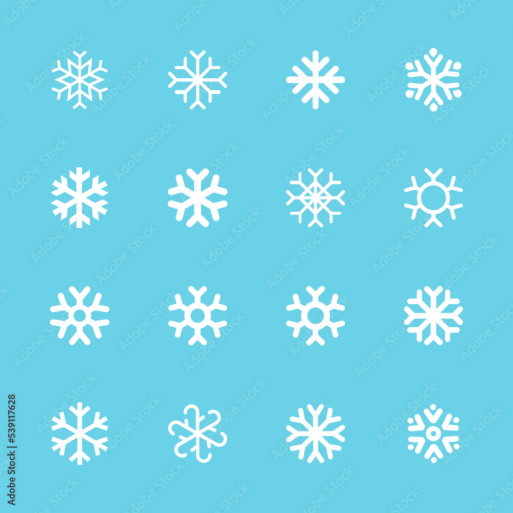 Snowflakes linear icon set. Winter