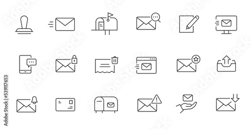Mailbox line icon set. Letter send, email contact, spam, address book editable outline icon. Vector illstration. © Polina Tomtosova