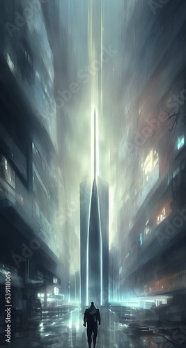 Cyberpunk metropolis, cinematic. Cover, illustration. © Korney