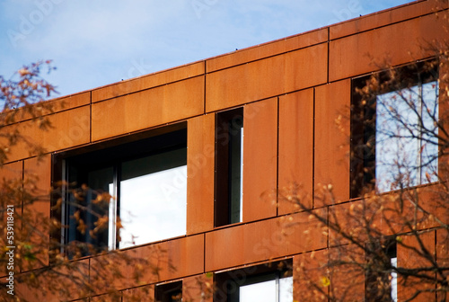 Detail of modern architecture corten building.