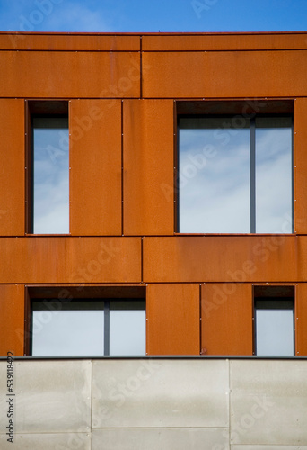 Detail of modern architecture corten building.
