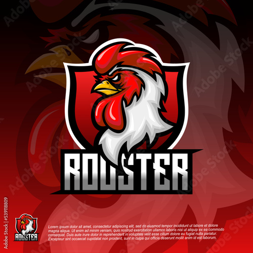 Logo Esport Rooster Head Color Vector Template Illustration Design.