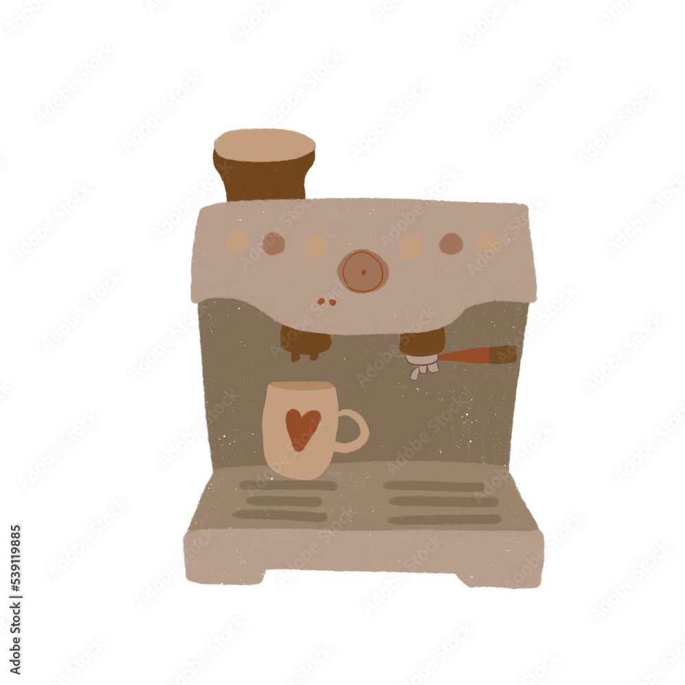 Coffee machine hand drawn isolated on the white background. Coffee culture Coffee machine hand drawn isolated on the white background. Coffee culture
