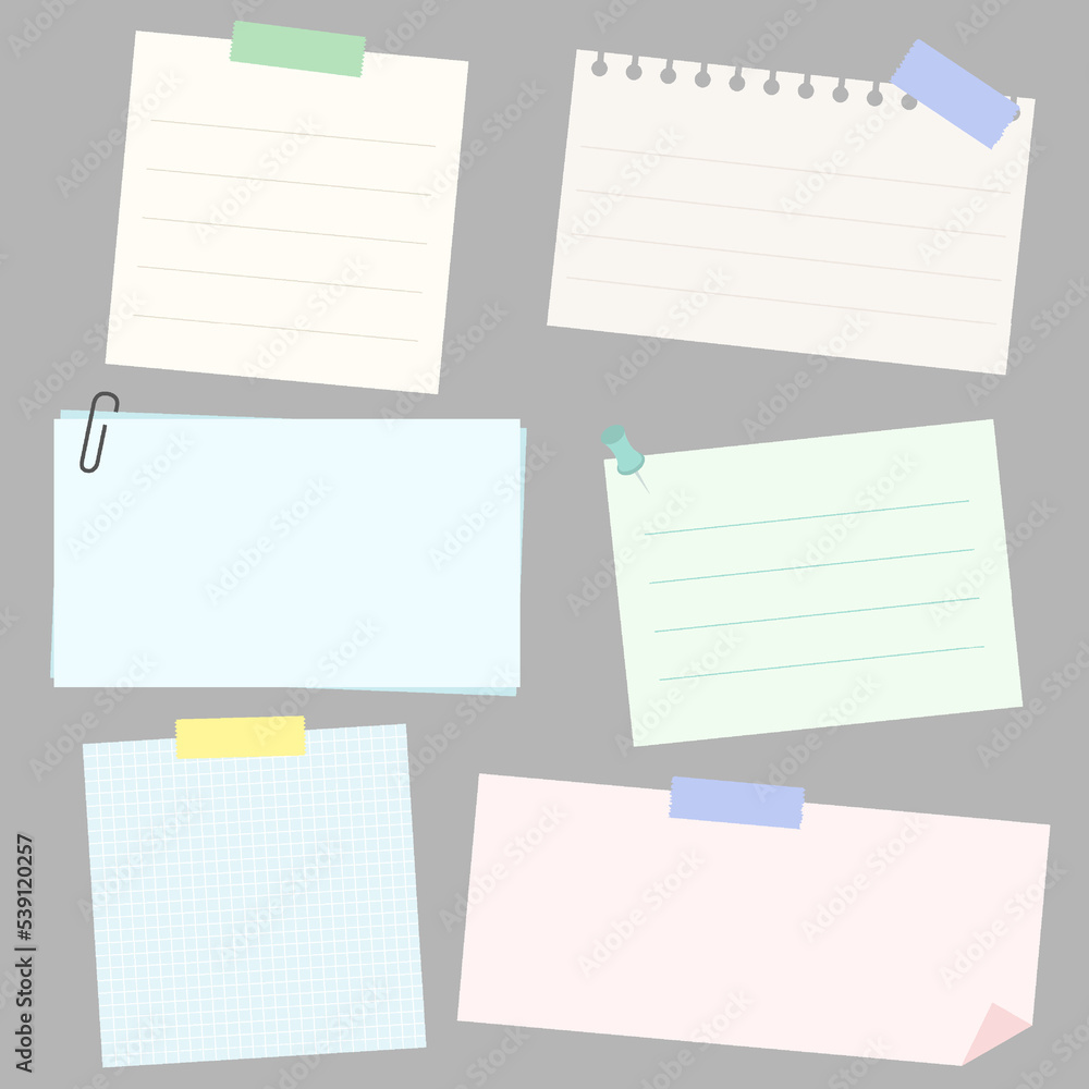 Sticky note collection set with tape and note paper. Sticky note collection set with tape and note paper.