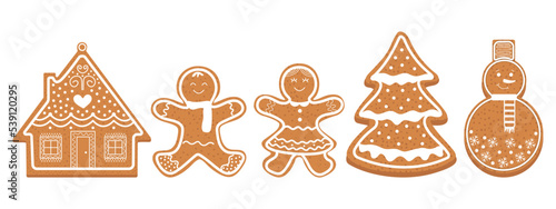 Gingerbread house icon collection. Christmas ornament cookies. 