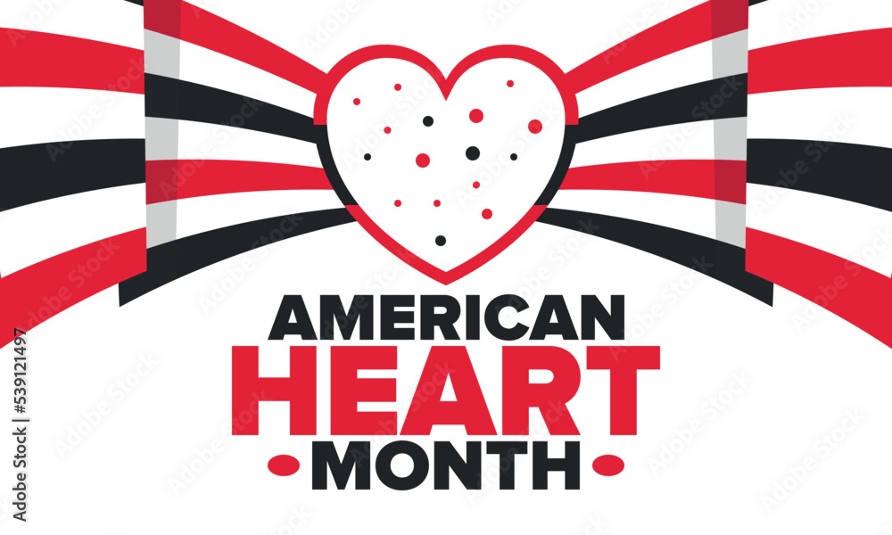 Obraz premium American Heart Month in United States. Celebrate annual in February. Nationwide problem of heart and blood vessel diseases. Medical healthcare concept. Support and protection campaign. Vector poster