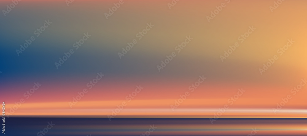 Sunrise in morning cloud sky with orange,yellow,pink,blue,Dramatic twilight landscape with Sunset.Vector panoramic horizon Dust Sky banner background of golden hour Sundawn in evening