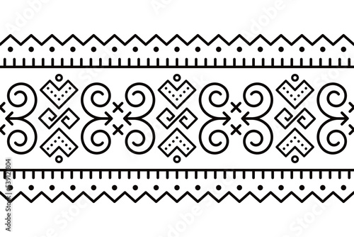 Tablou pe pânză Slovak tribal folk art vector seamless black long horizontal geometric pattern i
